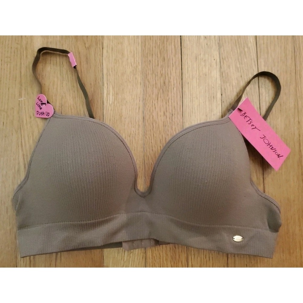 Betsey Johnson Long Line Push Up Bra Size 38C Brown Ribbed New with Tags‎